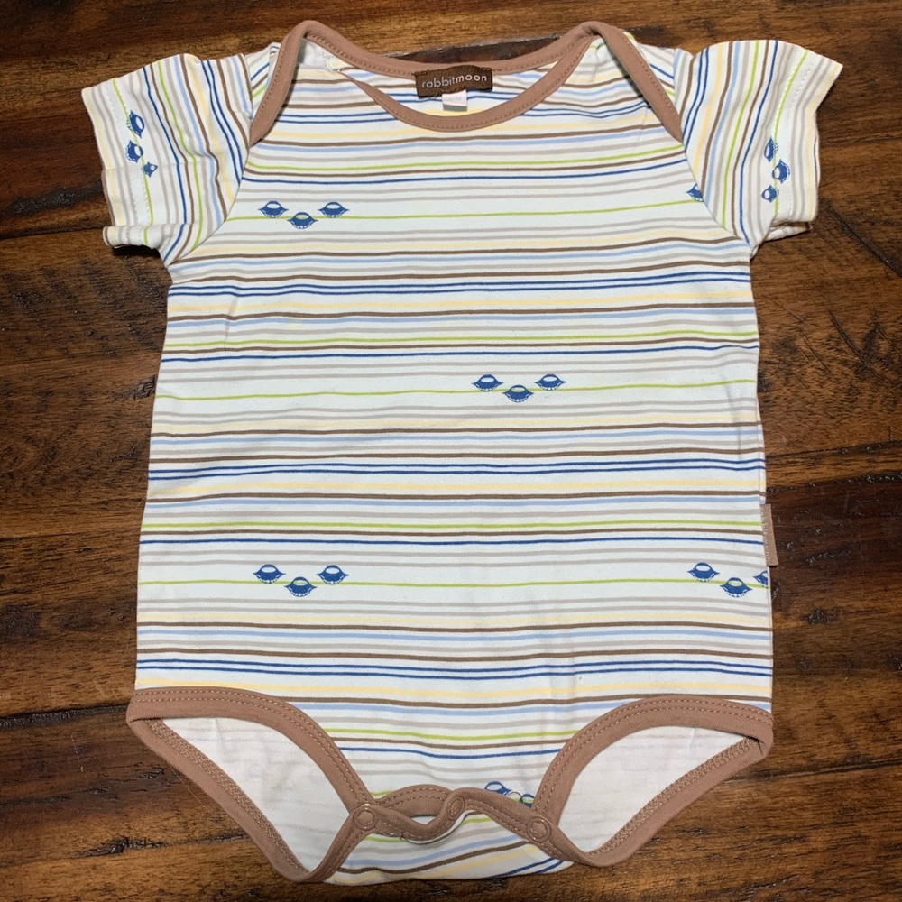 RABBIT MOON brown blue stripe bodysuit